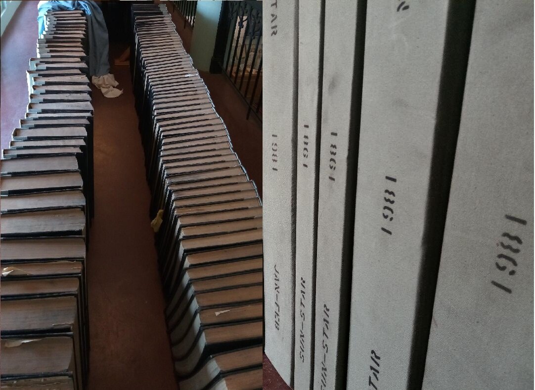 Bound volumes of Merced Sun Star newspapers, are stored at the Merced County Courthouse Museum. The books are being used now to provide more information about the photographs acquired by the Museum. Photo: Steve Newvine