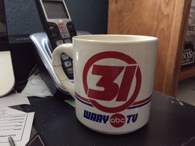 Coffee mug from the two years I spent as a television journalist at WAAY-TV in Huntsville, Alabama. Photo- Newvine Personal Collection