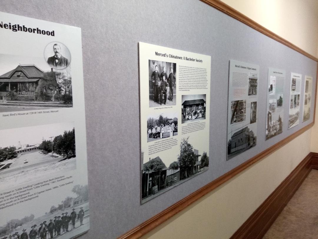Some of the storyboards in the Merced Courthouse Museum exhibit Settlement of Merced County: From Homestead to Colonization. Photo: Steve Newvine