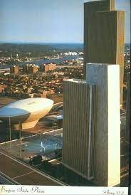 A post card image of a completed Empire State Plaza.