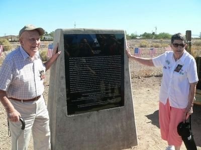 Historical marker honoring the 748th Tank Battalion, also known as the Rhinos. My great-uncle Chester Dean served with the 748th. He died in a training accident two days after D-Day in Wales where the unit prepared for deployments in the European theater. Flanking the photo are Hank Leintz and his wife Leota. Hank served in the 748th Tank Battalion. Photo: hmdb.org