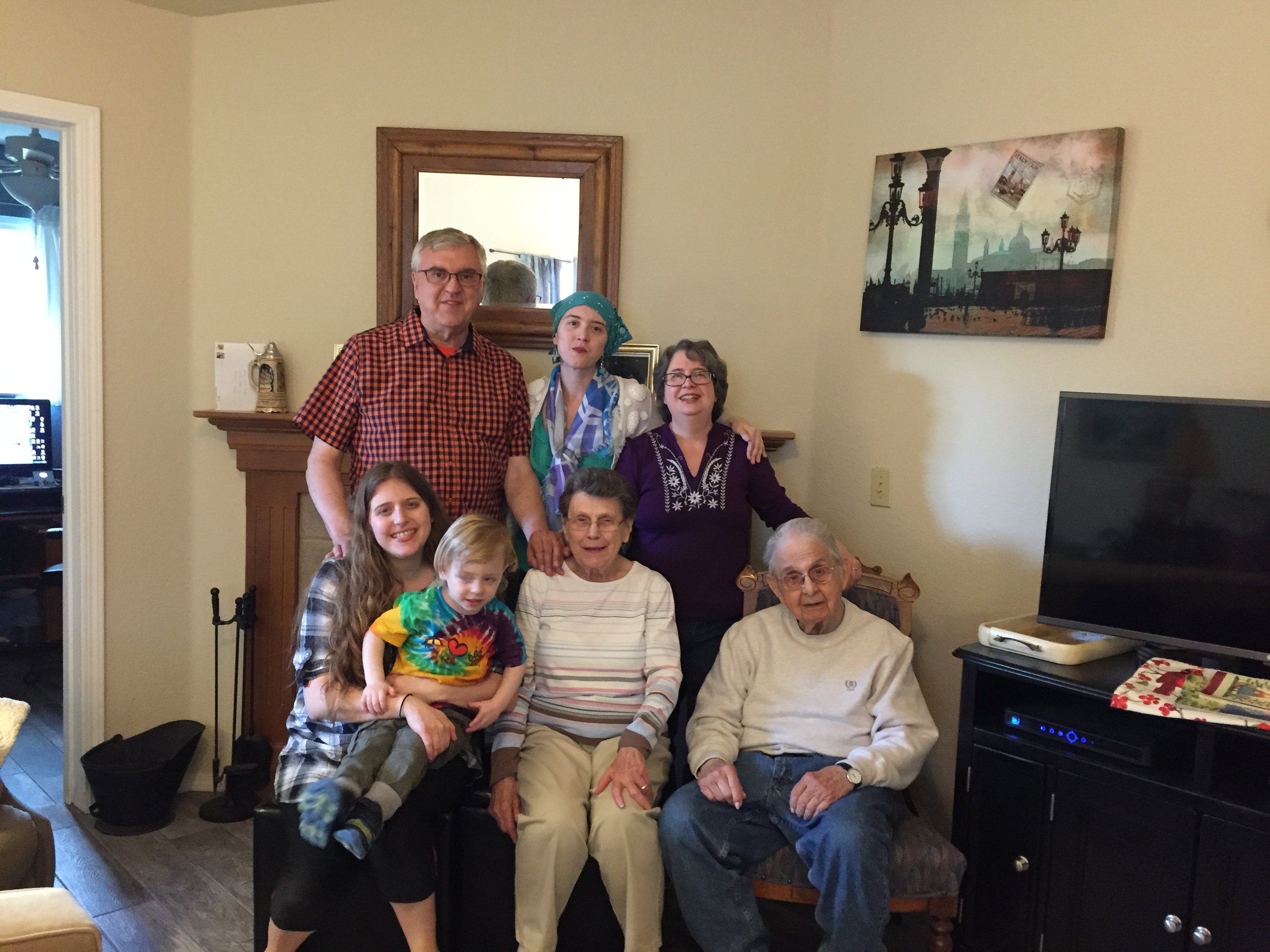 Four generations come together to celebrate three birthdays. Photo-Newvine Personal Collection