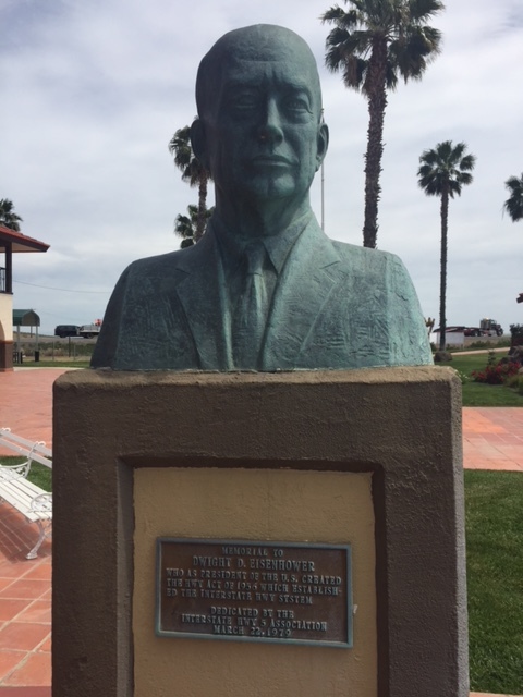 The likeness of the thirty-fourth President of the United States, Dwight D. Eisenhower on the grounds of The Hotel Mission De Oro in Santa Nella, Merced County. Photo by Steve Newvine
