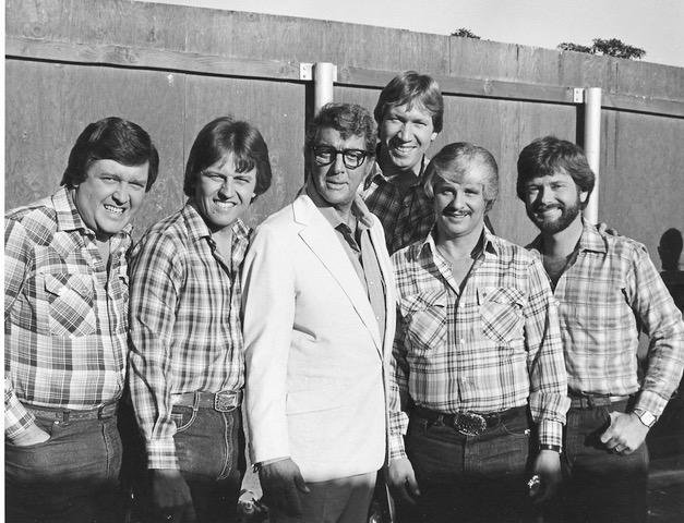 The Buckaroos with Dean Martin in a photograph from the 1970s. Buck Owens and the Buckaroos appeared on a number of TV variety shows in the seventies including the Ed Sullivan Show, and the Glen Campbell Goodtime Hour. Photo: Buck Owens Private Foundation