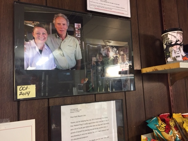 Clint Eastwood posed with the operators of the Jack Ranch Café when he visited the James Dean Memorial. Photo by Steve Newvine
