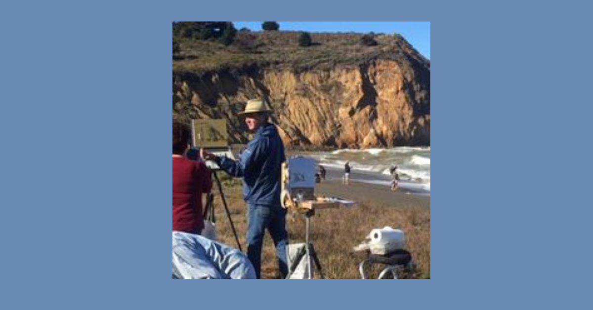 An art instructor assists student artists in painting the Pacific coastline at Pacifica south of San Francisco. Photo: Steve Newvine