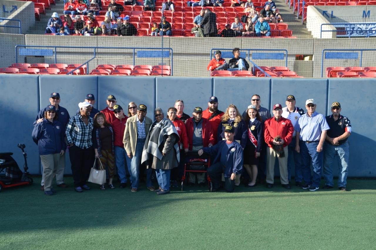 Members of the Los Banos FFA, area veterans, & Central Valley Honor Flight representatives at the Fresno State/Air Force baseball game where the $20,000 donation was presented. Photo provided by Los Banos FFA