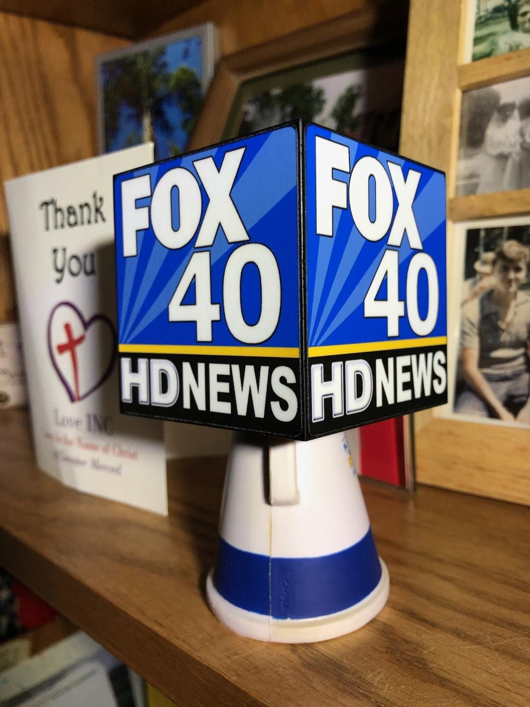 A microphone flag that attaches to the top of a hand held microphone from WICZ Fox 40 in Binghamton.