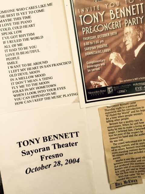 Mementos from Tony Bennett’s concert at the William Sayoran Theater in Fresno in 2004. Photo from the Newvine Personal Collection
