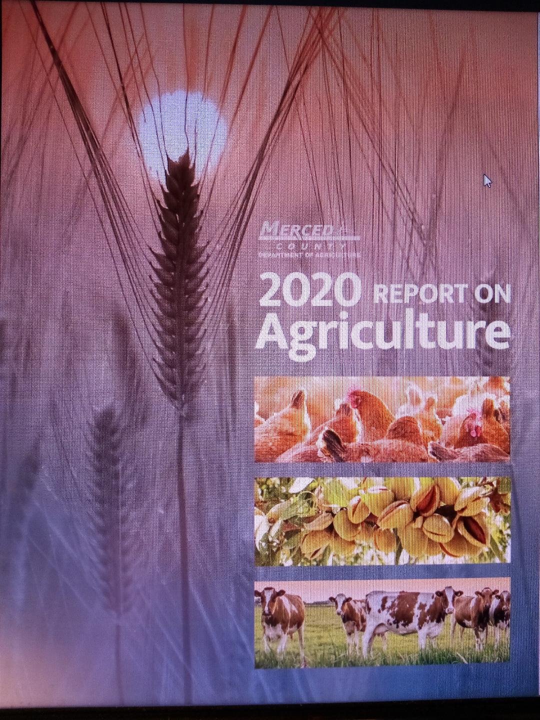 The 2020 Merced County Report of Agriculture is available on the County’s website (https://www.co.merced.ca.us/DocumentCenter/View/28218/2020-MERCED-COUNTY-ANNUAL-CROP-REPORT?bidId=)