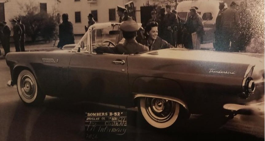 In this photo, Natalie poses in a Ford Thunderbird with the movie slate below the car door. Photo: Castle Air Museum.