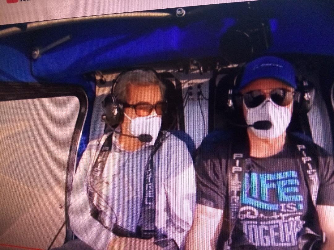Joseph Oldham pilots the Pipistrel Alpha Trainer with NOVA correspondent Miles O’Brien in a segment from the “All Electric Airplane Race” broadcast aired earlier this year on PBS. Photo from the NOVA segment.