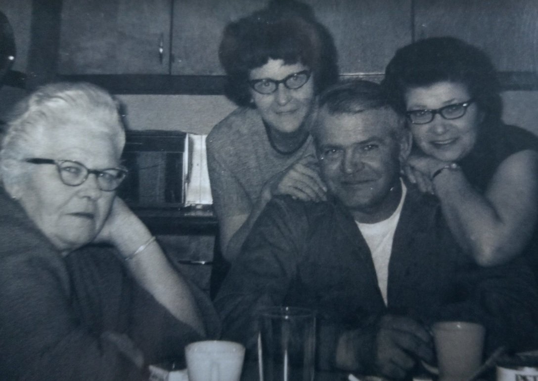 Charlie in 1970 with (L to R) his sister Mary, wife Rose, and sister Myrtle. Photo: Newvine Personal Collection