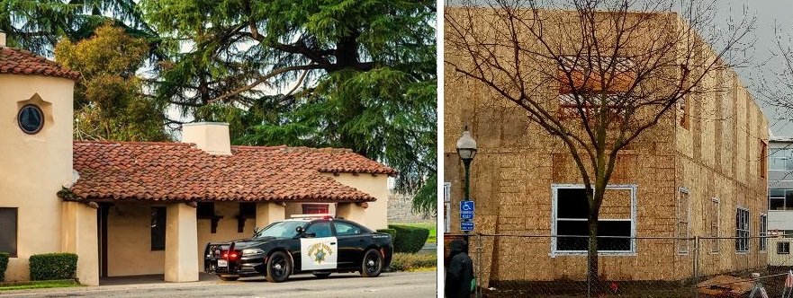 The mission style building that now houses KAMB Celebration Radio was first a regional station for the Merced division of the California Highway Patrol. CHP Photo: CHP. 19th Street building: Steve Newvine