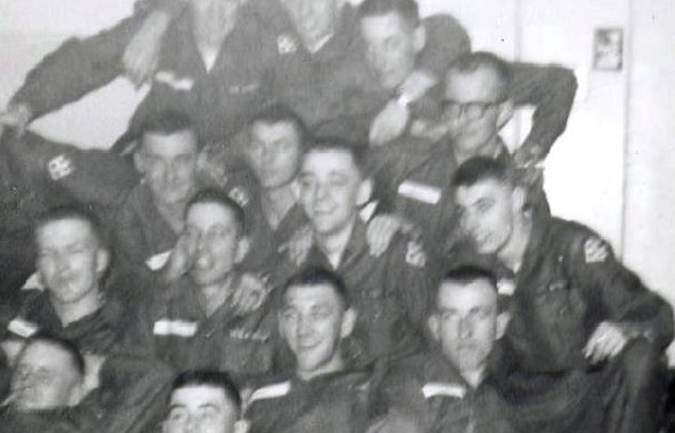  Bill Newvine is the only soldier wearing glasses in this photograph from his time in the US Army.  Photo: Alpha Association 