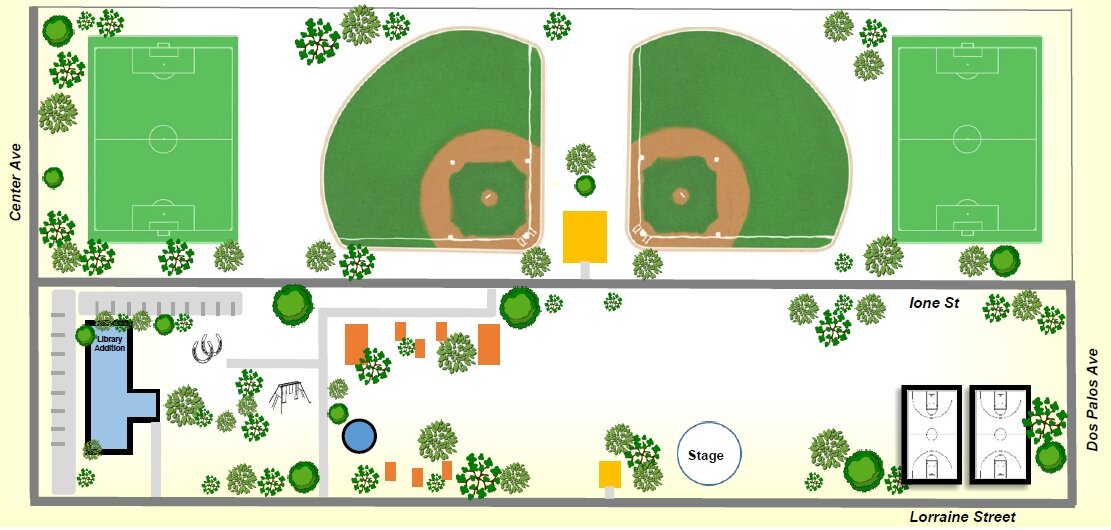 Some of the architectural sketches of the proposed renovation of O’Banion Park. Photo: County of Merced