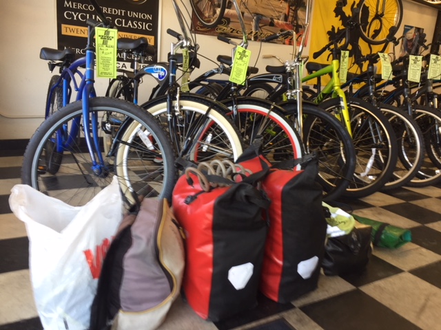 This is the luggage Francois carries with him on his bike as he travels all over the globe. Photo: Steve Newvine.