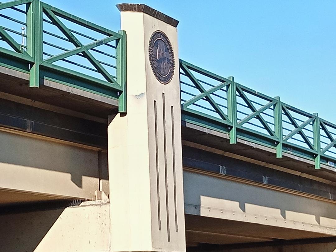 The City of Merced logo is imbedded into the G Street Rail Underpass. Photo: Steve Newvine