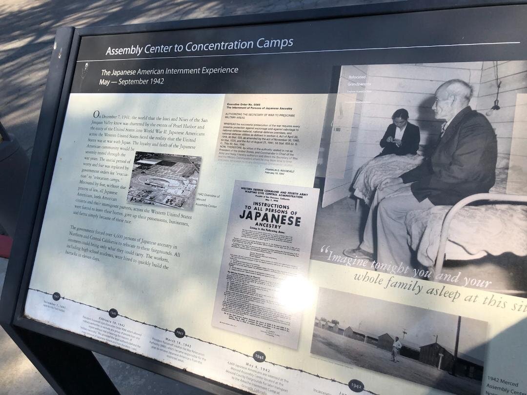 The Merced Assembly Center Memorial includes a wall with the names of individuals incarcerated at the Center during World War II. Photo- Steve Newvine