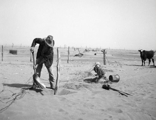 The Dust Bowl refers to a series of severe dust storms that swept across Oklahoma, Arkansas, Kansas and Texas in the 1930s. Photo: State of California Capitol Museum (capitolmuseum.ca.gov)