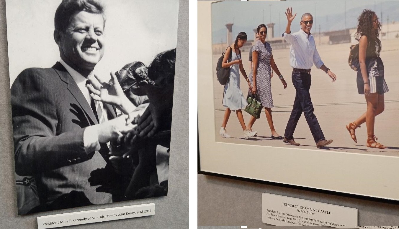  The Merced County Times exhibit includes two photographs from John F. Kennedy and Barrack Obama's presidential visits to Merced County.   